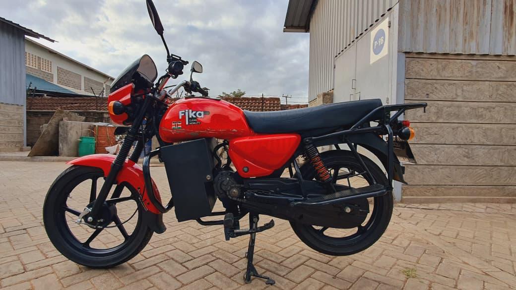 Red Fika electric motorcycle side profile